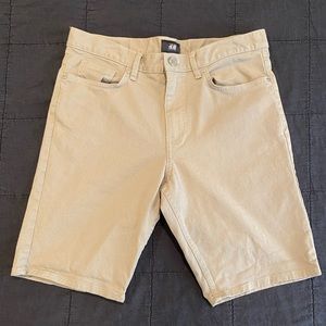 H&M Chino Shorts Mens Khaki Tan Flat Front Cotton Blend Stretch SIZE 28